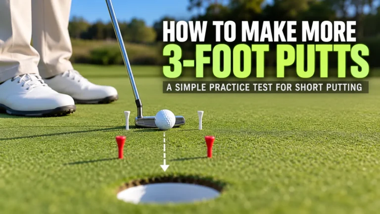 Golfer practicing three-foot putts around a golf hole